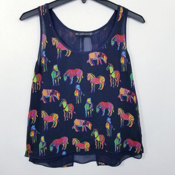 Zara Tops - Zara Trafaluc Rainbow Zebras Sheer Tie Back Top